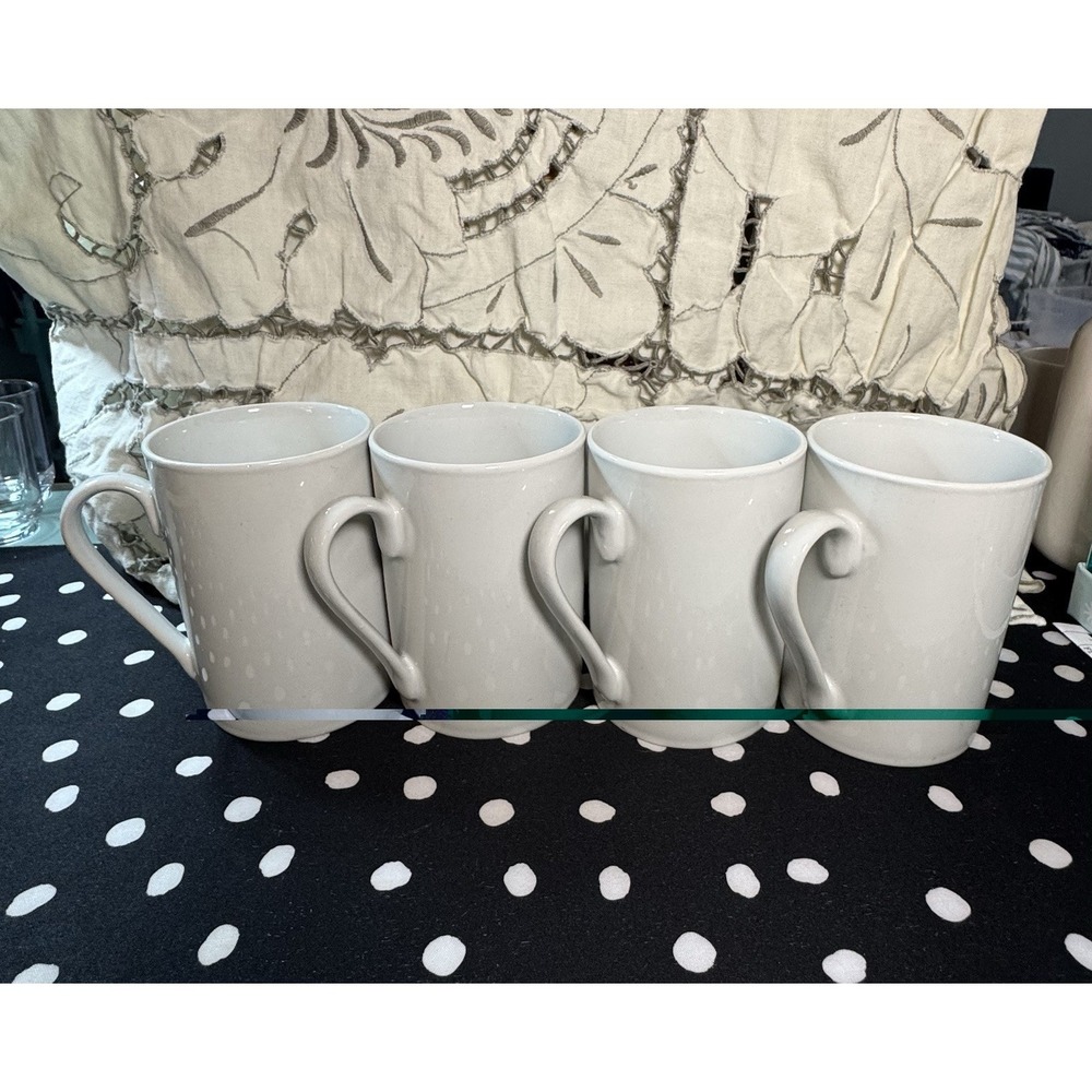 Tabletops Gallery Set of 4 White Tall Coffee Tea Mugs Classic Clean